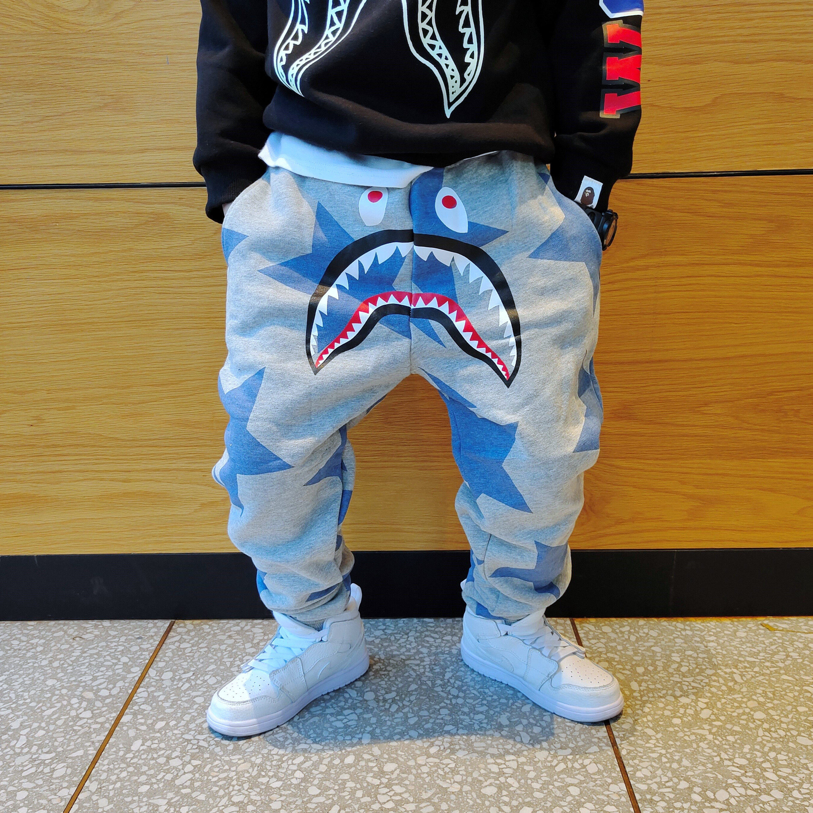 Day Series Trend Printed Shark Pants Boy Pants Loose CUHK Kid Autumn Winter New Children Casual Sports Pants
