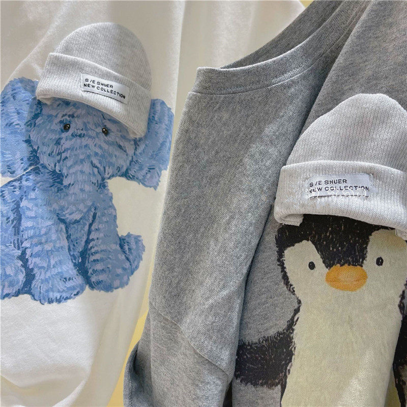 INS Children's Wear Red Summer New Boy's Town Girls Hat Baby Hat Animal Short Sleeve T-Shirt