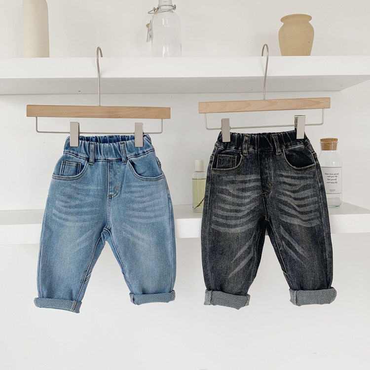 Spring and Autumn New Boys Girls Toddler Pants All-match Soft Stretch Jeans Boys Loose Pants Western Style