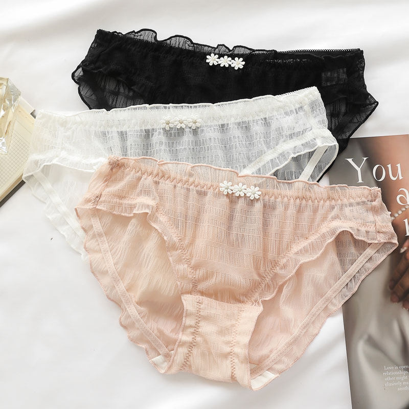 White and black underwear women's pure cotton crotch girl Japanese lace ultra-thin mesh ice silk girls' briefs head