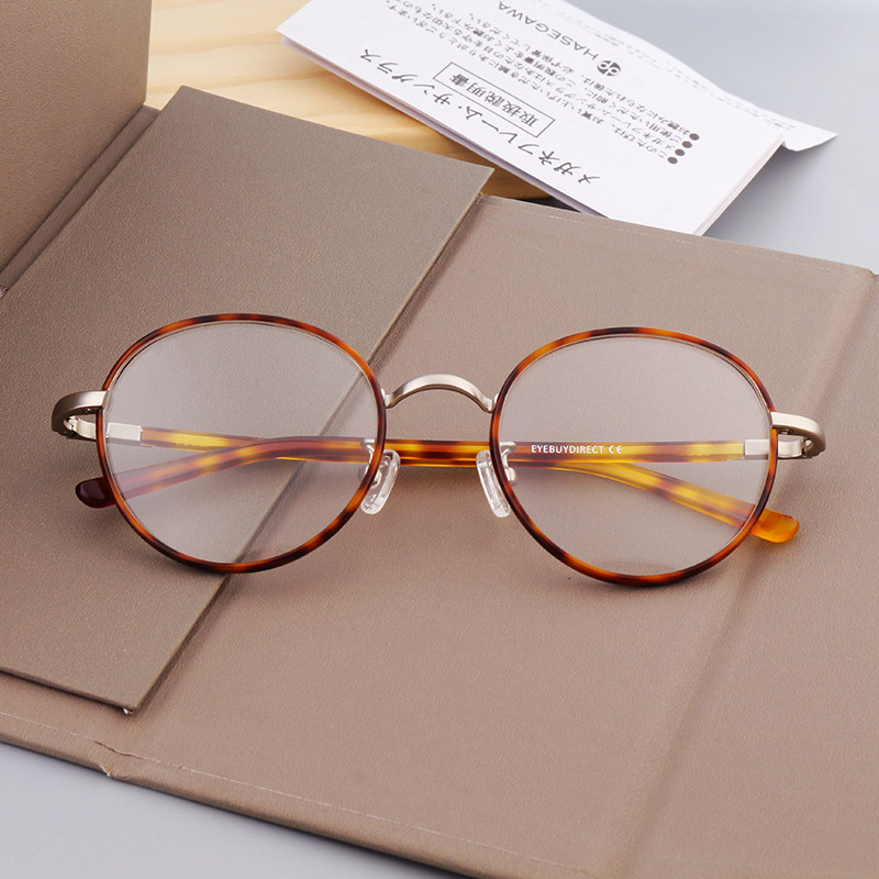 Export Europe and the United States round glasses frame female myopia retro plate carving in gold handmade literary glasses frame male light