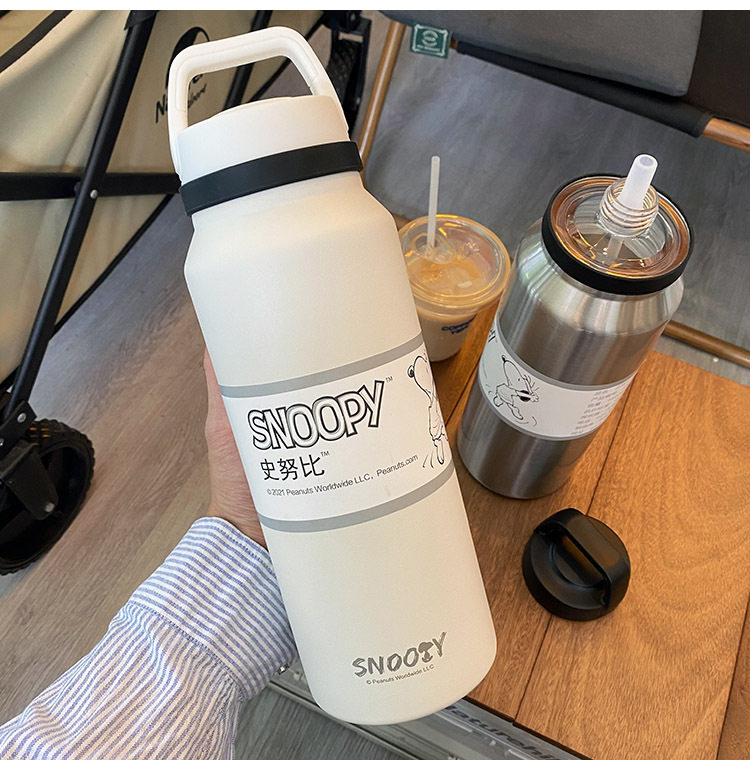 Snoopy outdoor large-capacity 304 stainless steel straw insulation cup kettle 1400ML men and women with handle