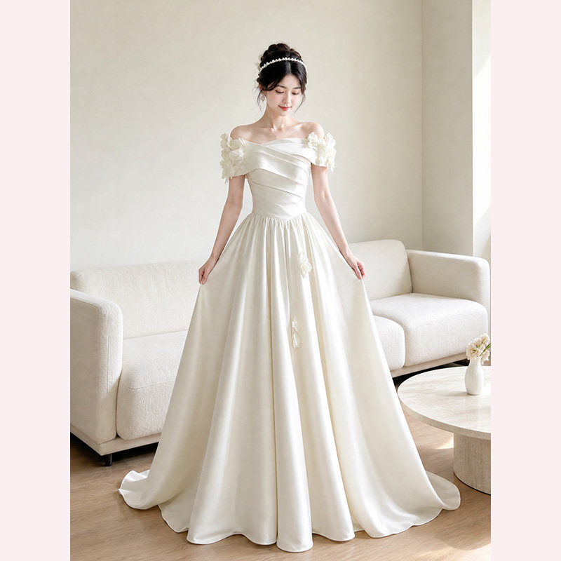Simple and Elegant Engagement Dress, High-End Light Luxury Niche Light Wedding Dress, Stunning 18-Year-Old Student's Coming-Of-Age Ceremony Princess Dress