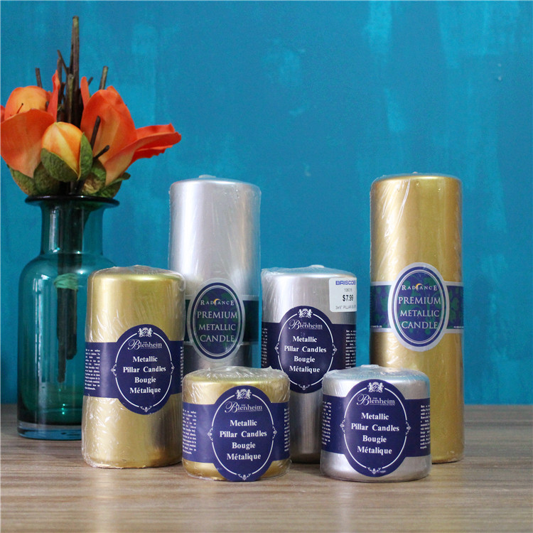 Export fragrance-free coated gold silver thick candle Wide wax column-shaped tasteless candle Soft banquet romantic candle light