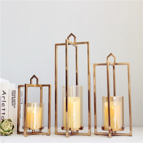 Nordic simple high-end atmospheric geometric gold plated candle typhoon lamp ornaments Floor-to-ceiling villa soft decorations