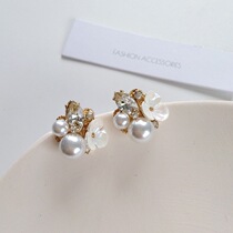 Shell Flowers Crystal Pearl Earrings Female Personality Small Lukewarm Wind Minimalist Earrings Korea Temperament 100 Hitch