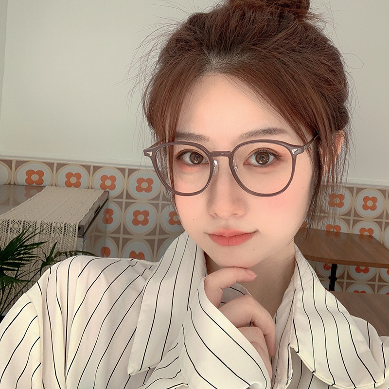 Ultra-Light Eyeglass Frames for Women Can Be Fitted with Prescription Lenses for Nearsightedness, Anti-Blue Light, Natural Look, Korean Style, Cool Tea Color Eyeglass Frames, Trendy