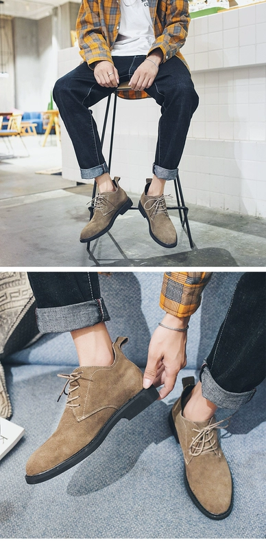 Mùa thu 2019 nước Anh giày cao gót nam da lộn giản dị mắt cá chân retro - Giay cao giày da cổ cao nam