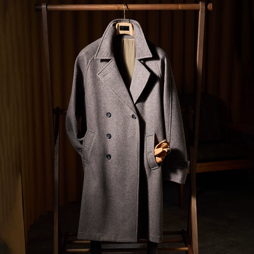 Мужская ретро куртка, длинное демисезонное шерстяное шерстяное пальто, средней длины, увеличенная толщина