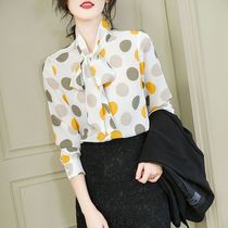 Goth Light Extravagant Dress Spring Autumn Wave Dot Genuine Silk Shirt Woman Mulberry Silk Design Sensation Small Crowdlength Sleeve Butterfly Knot Shirt
