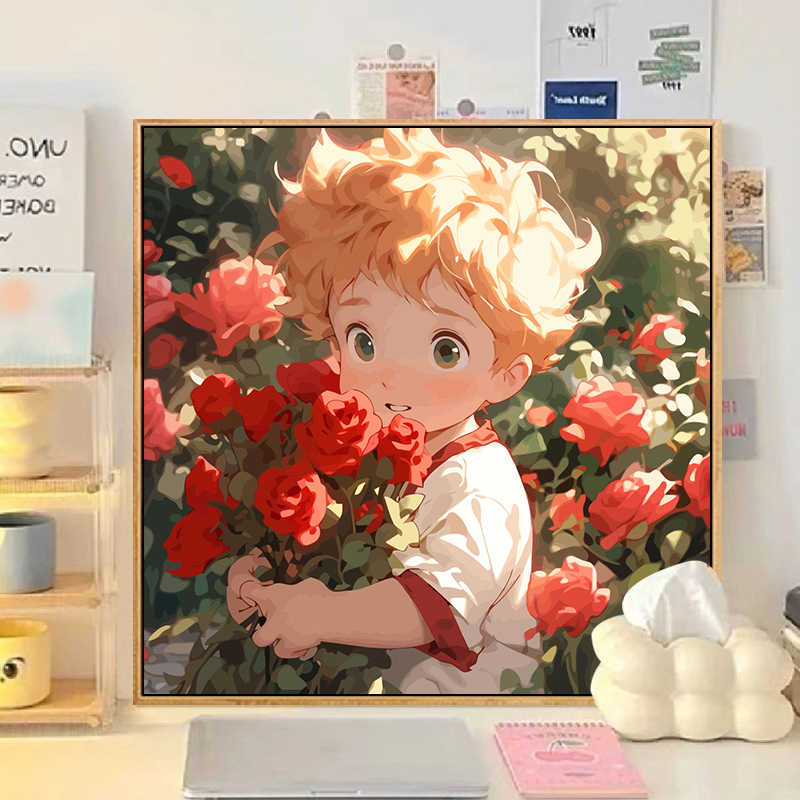Hold flowers children diy digital oil draw oil color handmade fill color hand-painted demuggy 2023 new cartoon-Taobao