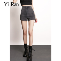 Smoky gray denim shorts Women summer 2021 new summer thin high waist a-shaped high waist tight wear thin