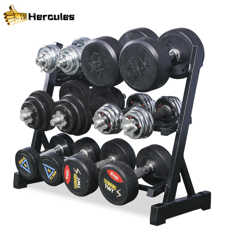 Home Commercial Fitness Room Fitness Equipment Professional Three Exercise Bell Frame Hexagonal Round Adjustable Dumbbells Display Shelf