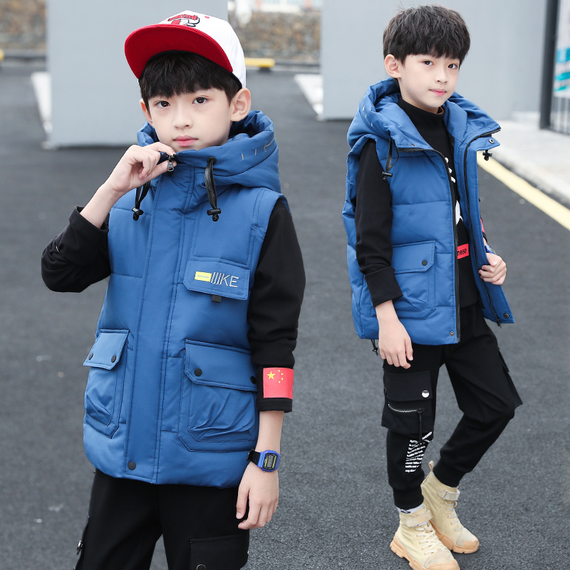 Boys vest autumn and winter clothing down cotton western style children 8 middle school children 9 autumn outer wear vest ten-year-old boy shirt