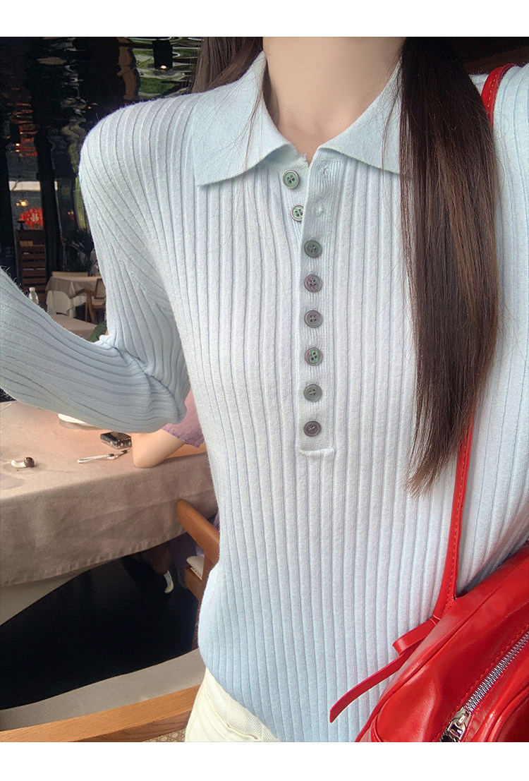 한 부서 POLO 칼라 긴팔 인사이드 가져 가라. 니트 스웨터 여성 몸매 가꾸기 기본 셔츠 외부 가져 가라. 이른 가을 착용 잡아라. 의류 상세 이미지 17