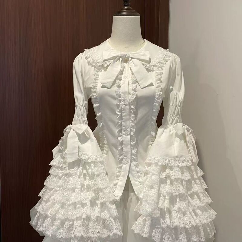 In-Stock Original Design Lolita Lace Doll-Style Shirt with Large Flared Sleeves and Lace Trim, Suitable for Wearing Outside or as an Inner Layer Aa