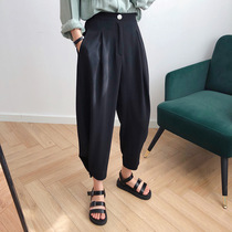  Straight pants harem pants childrens spring new 2021 high waist hanging wide leg pants nine-point casual pants