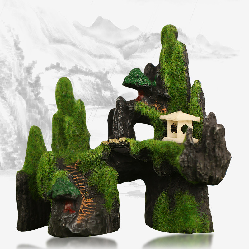 Fish Tank Decoration Landscape Mountain Peak Artificial Rock Aquarium Fake Aquatic Plants Scenery Fish Scene Simulation Ornaments Resin Artificial Rock