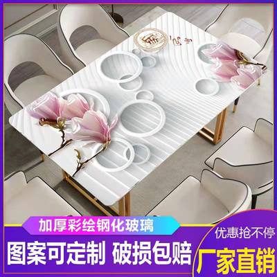 Tempered glass custom marble pattern desktop dining table coffee table countertop rectangular round plate transparent glass custom