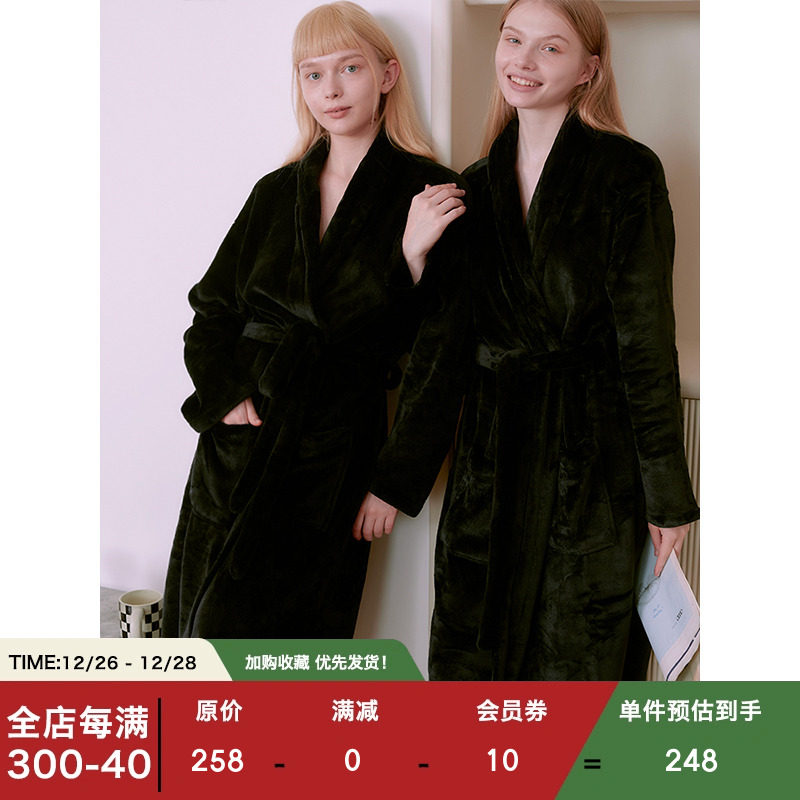 RooMance Ruman Division Black long Flannel Velvet Sleeping Robe Winter Ladies double face Cavet Thickened Morning Gown Man-Taobao