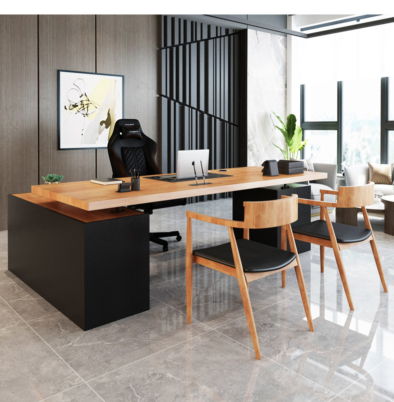 LOFT北欧实木办公桌总经理霸气办公桌办公室工业风电脑桌椅组合-阿里巴巴