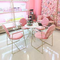 Nordic ins manicure backrest golden iron chair milk tea shop table and chair combination iron beauty cosmetics shop