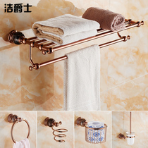 Rose gold towel rack toilet rack perforated antique bath towel rack European style hanging towel rack set Jade