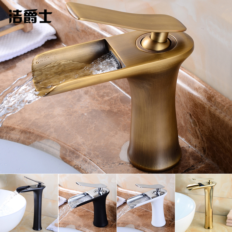 european style antique copper faucet basin waterfall faucet vintage washbasin bathroom hot and cold water faucet elevated