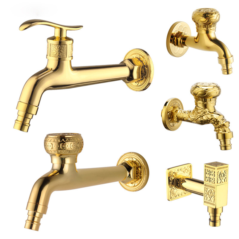 European-style antique all-copper washing machine faucet Golden washing machine Mop pool faucet carved dragon flower washing machine faucet