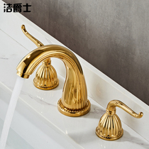 European-style double-handle three-hole faucet bathroom golden hand wash basin cold and hot water faucet split all copper