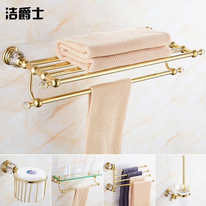 European-style crystal towel rack set golden powder room storage bath towel rack stainless steel bathroom hardware kit pendant
