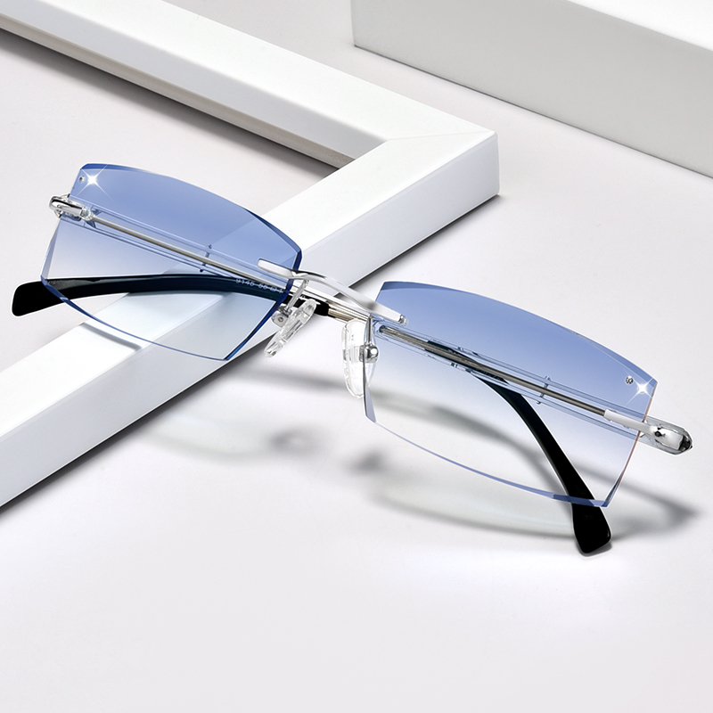 Ultra-light pure titanium glasses myopia male rimless glasses frame without diamond trimming glasses discoloration big face glasses radiation protection