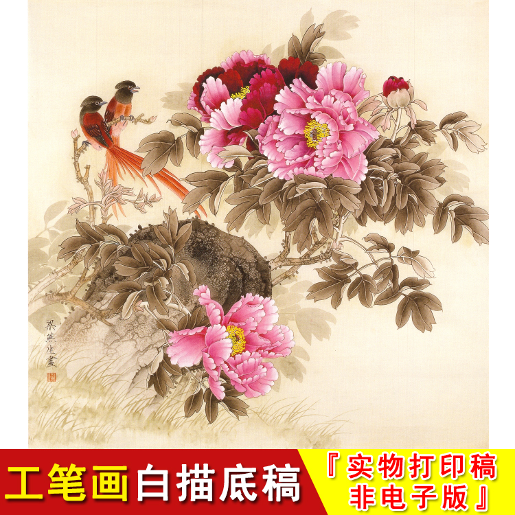 Fine brushwork line drawing manuscript Peony-Liang Yansheng-Flowers and Birds-Doufang sketches physical printing non-electronic version A278