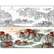 Meticulous white-drawing manuscript large-scale landscape painting fortune in the head traditional Chinese painting printout used for copying hook lines FS04