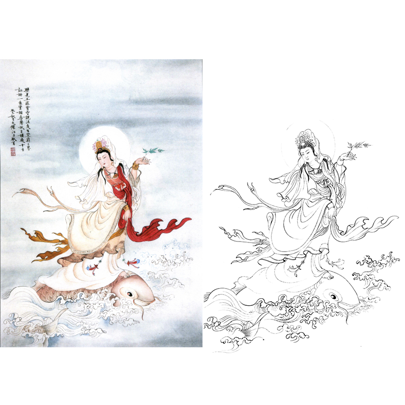 Line drawing manuscript fine brushwork Guanyin character traditional Chinese painting physical printing manuscript with rice paper copy hook line B078