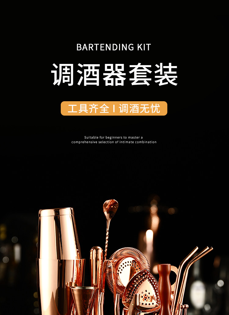 Шейкер 20件套装调酒器带架摇壶调酒工具高档奢华调酒师标配全套波士顿 Soul bar