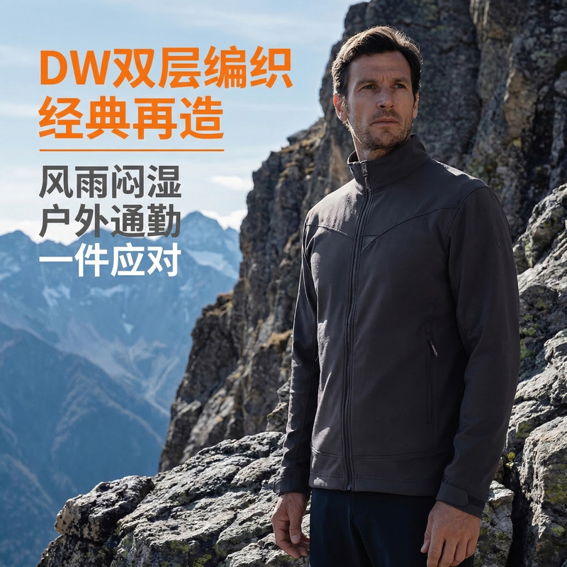 Shujia Softshell Jacket for Men, Stretchy, Wear-Resistant, Breathable, Water-Repellent, Outdoor Hiking and Mountaineering Windproof Jacket with Stand Collar