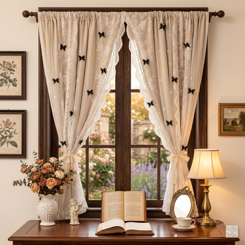 Double-Layer Blackout Bedroom Curtains with Integrated Gauze, Princess-Style French Milk Tea Color, Trendy Butterfly Lace Door Curtain Double-Layer Blackout Bedroom Curtains with Integrated Gauze, Princess-Style French Milk Tea Color, Trendy Butterfly Lace Door Curtain