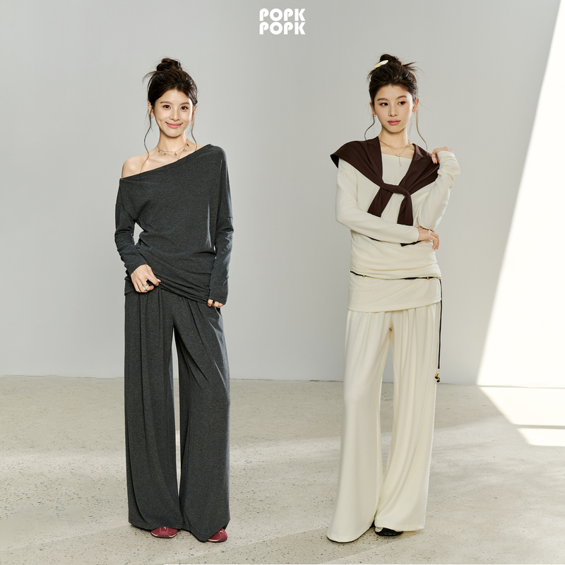 Popk2026 Autumn New Style Lazy Off-Shoulder Knit Top for Women Slim Fit Long Sleeve Minimalist Top Popk2026 Autumn New Style Lazy Off-Shoulder Knit Top for Women Slim Fit Long Sleeve Minimalist Top