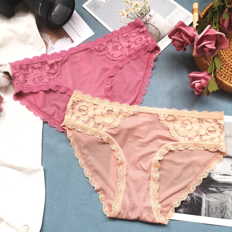 Small Fenlace Lace Modale Triangle Pants Lady Sexy Briefs Pink Mid Low Waist Comfort Antibacterial Thin summer