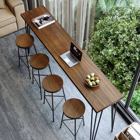 원목 홈 바 테이블 발코니 벽에 붙은 좁은 테이블 창문에 붙은 모던 심플한 하이 테이블 올인원 긴 테이블