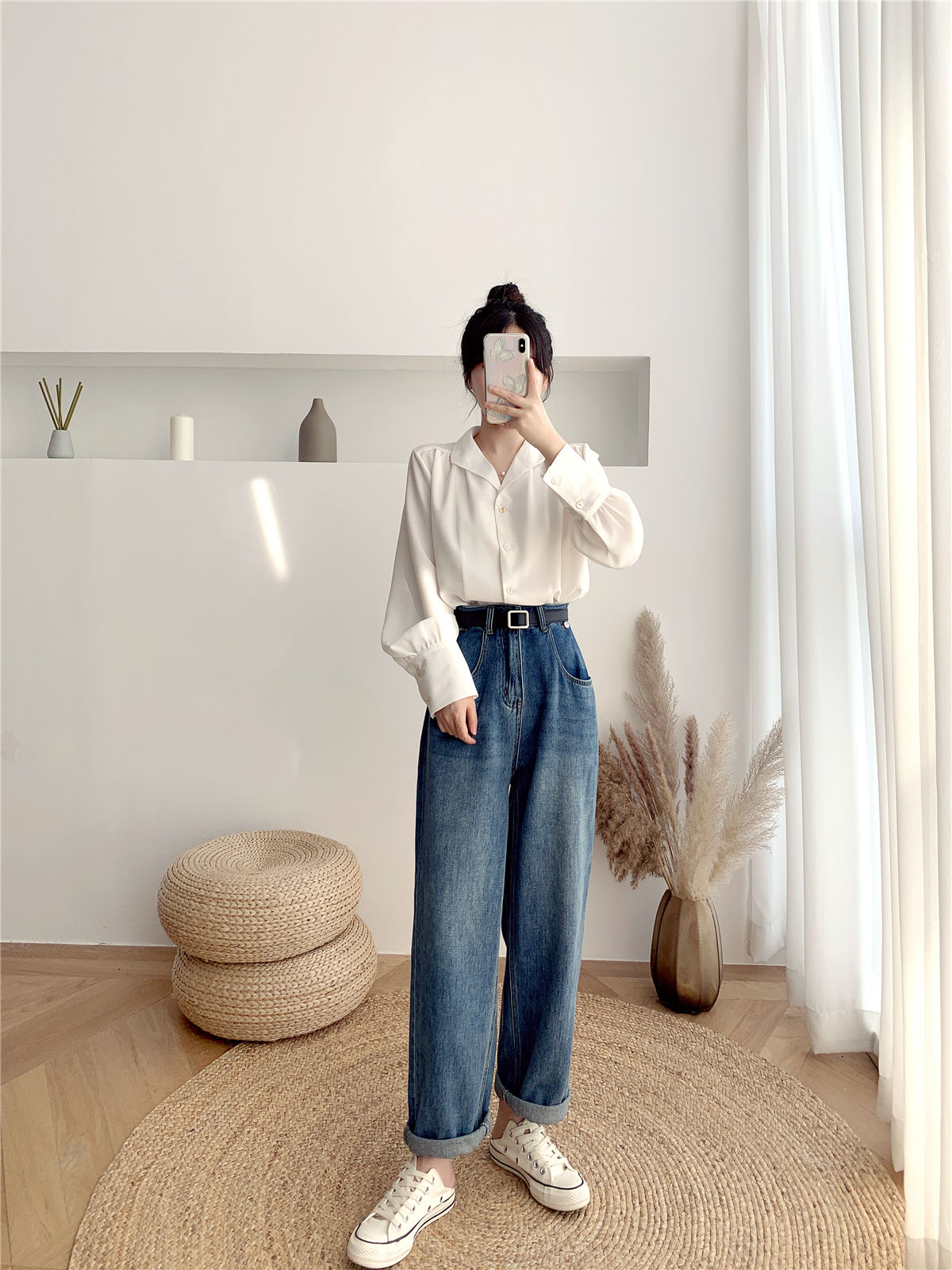 韓版襯衫 0872#法式復古白色襯衫女設計感小眾2020年秋季寬松長袖上衣MB003-A.