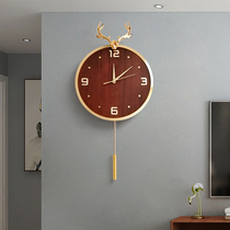 Deer head solid wood wall clock living room home creative fashion personality light luxury art decoration simple modern silent clock