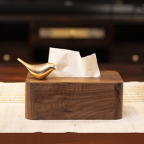 New Chinese walnut solid wood tissue box home living room coffee table desktop drawing box pure copper bird high-grade light luxury wind