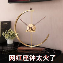 New Chinese walnut clock living room desktop brass light luxury clock porch creative desktop watch fashion ornaments