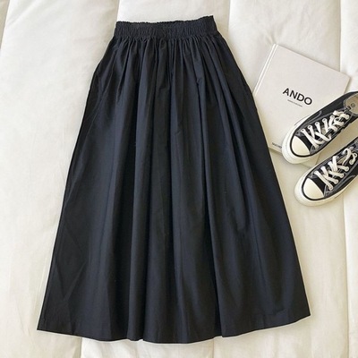 taobao agent Japanese white colored long summer pleated skirt, suitable for teen, A-line, plus size, fitted