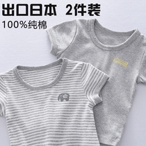 Full Cotton Age Japanese boy Under-shirt short sleeves Boy Pure Cotton Boy Half Sleeve Round Collar Baby Compassionate Infant Child