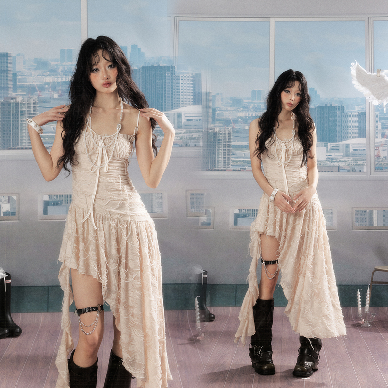 All In! Plan Original Light and Pure Desire Tassel Irregular Streamer Skirt Holiday Style Suspender Dress
