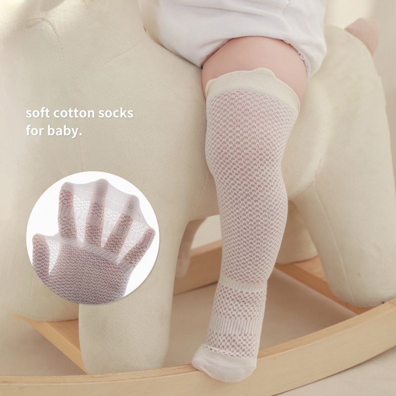 Japanese Newborn Baby Socks, Summer Ultra-Thin Anti-Mosquito High Tube Socks, Loose Mouth, Seamless, Non-Binding, Baby Long Cotton Socks