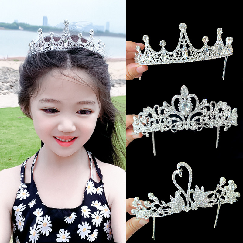 Children's Water Drilling Crown Head Accessories Princess Crown Hairdress Korean Girls Show Tip for Birthday Gift Hairdress
